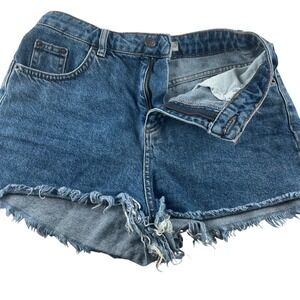 Subdued Vintage Crop Denim Shorts Womens 27 Medium Wash Blue Frayed Raw Hem High
